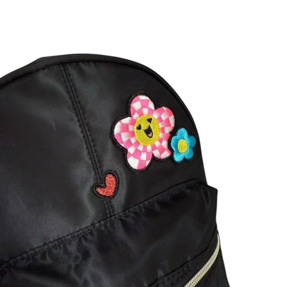 Claire's Checkered Daisy Patch Black Quilted‎ Mini Backpack